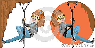 Cute young Caucasian woman mountaineer Vector Illustration