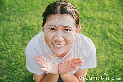 Cute young innocent asian teen smile Stock Photo