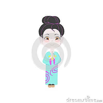 Cute young japan nation girl with white face and long clothes Vector Illustration