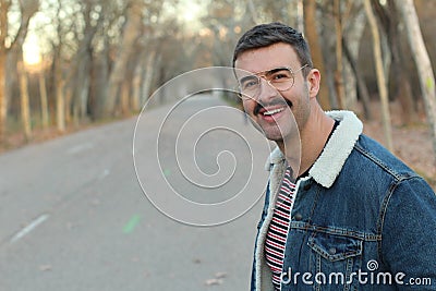 Cute young man with a moustache Stock Photo