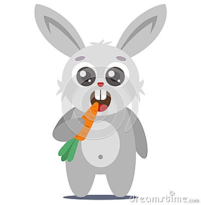 A cute young rabbit holds a carrot Vector Illustration