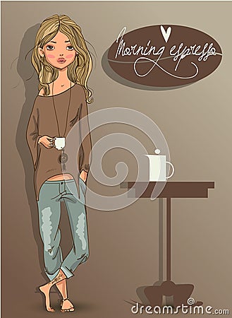 Cute young woman Vector Illustration