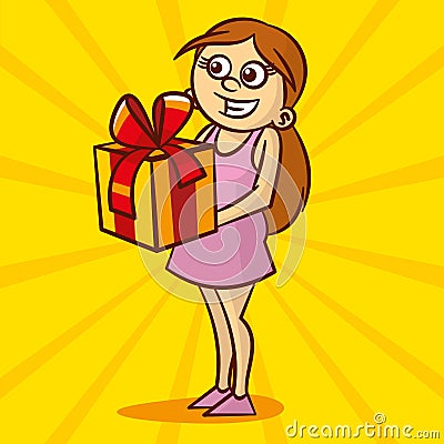 Cute Young woman gives gift Stock Photo