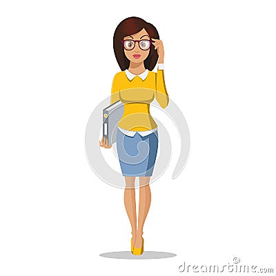 Cute young women in beautiful style. Character design. Business girl. Office lady. Attractive young women. Casual style. Vector Illustration