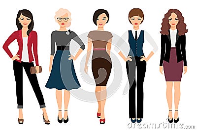 Cute young women in different clothes Vector Illustration