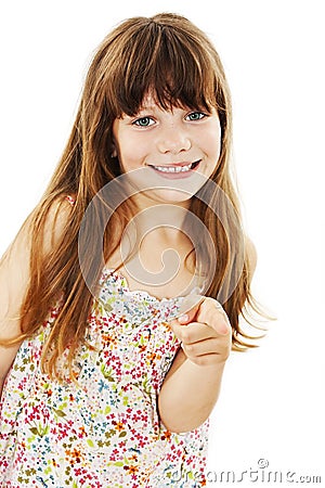 Cute youth girl pointing on you with her index finger Stock Photo