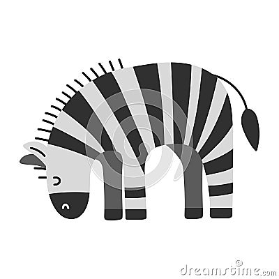 Cute zebra isolated on white background. Flat or cartoon savannah vector illustration Cartoon Illustration