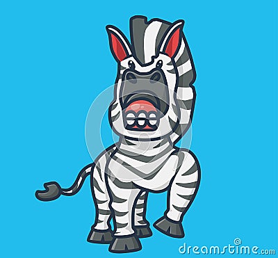 cute zebra teasing bad. cartoon animal nature concept Isolated illustration. Flat Style suitable for Sticker Icon Design Premium Vector Illustration