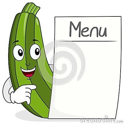 Cute Zucchini Character with Blank Menu Vector Illustration