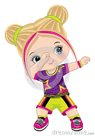 Cuter Little Girl Dabbing.Blond Little Girl Dancing Hip Hop. Vector Dabbing Girl Vector Illustration