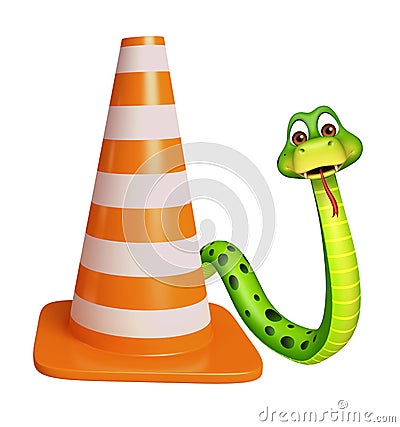CuteSnake cartoon character with construction cone Cartoon Illustration