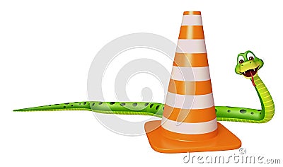 CuteSnake cartoon character with construction cone Cartoon Illustration