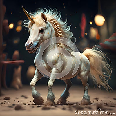 cutest adorable excited Unicorn baby against night miracle background. Digital artwork. Ai generated Stock Photo
