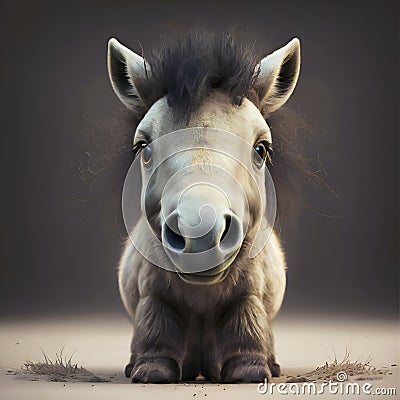 cutest adorable pony baby against grey background. Digital artwork. Ai generated Stock Photo