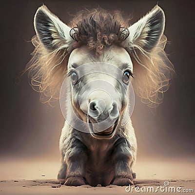 cutest adorable pony baby against grey gradient background. Digital artwork. Ai generated Stock Photo