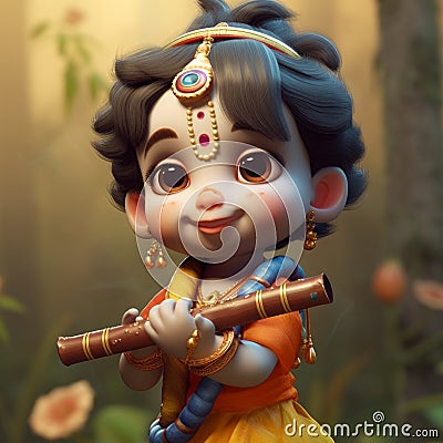 cutest 3d image of little krishna hyper realistic generative AI Stock Photo