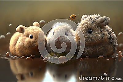 3 cutest ramsters in the world, concept art, modern art, AI Generated Cartoon Illustration