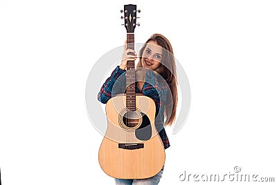 Cutie brunette girl with guitar Stock Photo