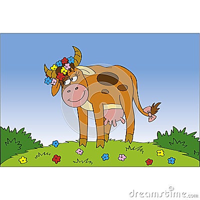 Cutie cow at the meadow Vector Illustration