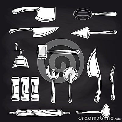 Cutlery on chalkboard background Vector Illustration