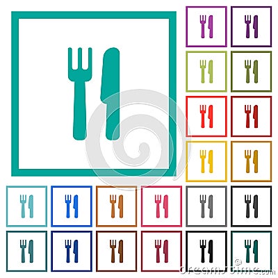 Cutlery flat color icons with quadrant frames Stock Photo