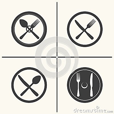 Cutlery flat icon set Vector Illustration