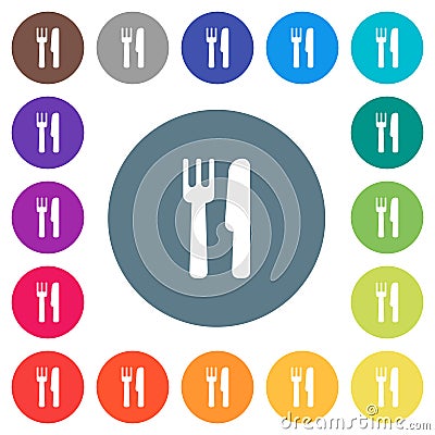 Cutlery flat white icons on round color backgrounds Stock Photo