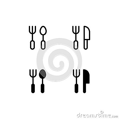 Cutlery Icon Logo Vector Symbol including Fork, Spoon, and Knife Isolated on White Background Stock Photo