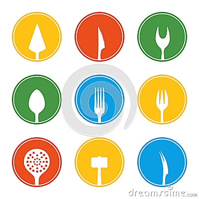 Cutlery icons set in circles Vector Illustration