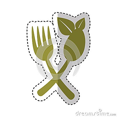 Cutlery with leafs healthy food Vector Illustration