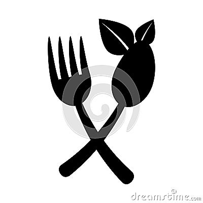 Cutlery with leafs healthy food Vector Illustration