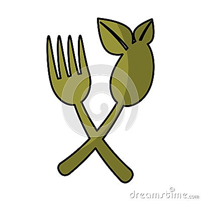 Cutlery with leafs healthy food Vector Illustration