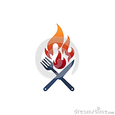 Cutlery logo and fire design vector, restaurant logos Vector Illustration