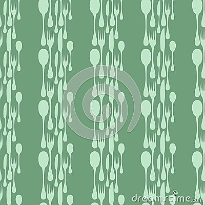 Cutlery seamless vector pattern. Silverware hand implements - spoon, knife and fork silhouettes mosaic arranged in Vector Illustration