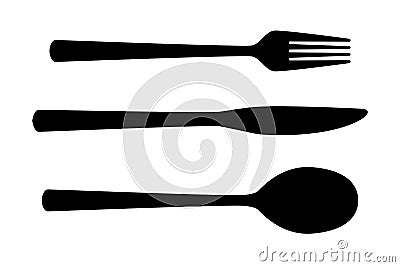 Cutlery set. Black silhouette - spoon, fork, knife Vector Illustration