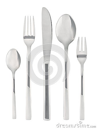 cutlery set with forks, knifes and spoons isolated on white background Stock Photo