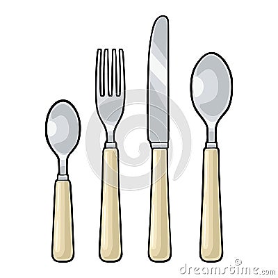 Cutlery set with knifes, spoons and fork. Vector vintage engraving Vector Illustration