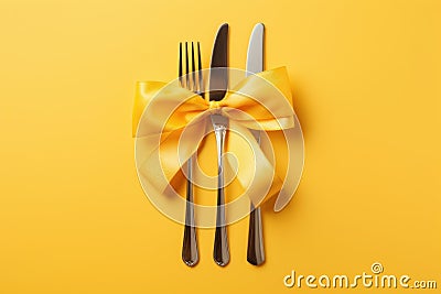 Cutlery set ribbon. Generate Ai Stock Photo