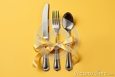 Cutlery set ribbon. Generate Ai Stock Photo