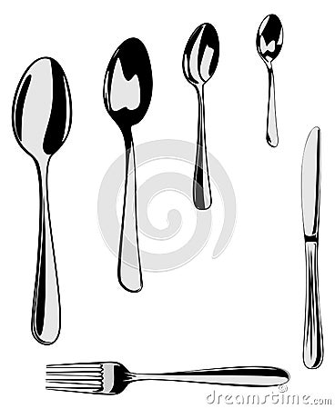 Cutlery set vector illustration isolated on the white. Vector Illustration