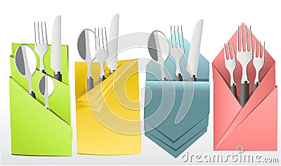 Elegant cutlery in decorative napkin Vector Illustration