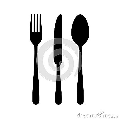 Cutlery silhouettes. Fork spoon knife black icon set. Black silverware sign. Vector utensil illustration Vector Illustration