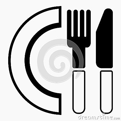 Cutlery. A spoon and a fork. Plate. Illustration of a cafe Vector Illustration