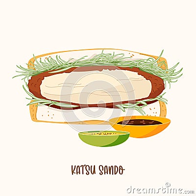 Cutlet Sandwich Katsu Sando vector. Japan asia food breakfast illustration isolated on white background Vector Illustration