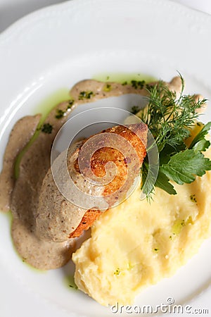 Cutlets in a batter with mashed potatoes Stock Photo