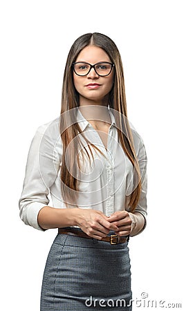 Cutout business woman looks directly at the camera. Stock Photo
