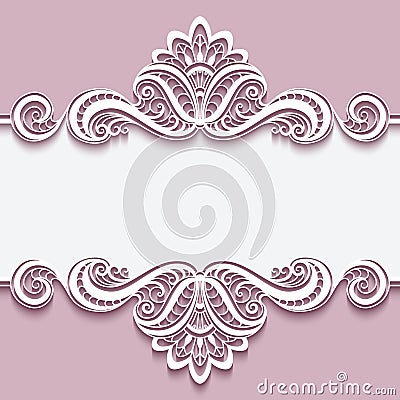 Cutout paper frame with lace border ornament Vector Illustration