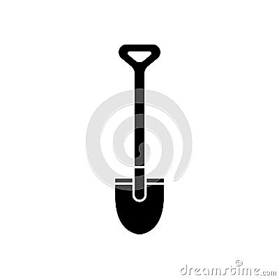 Cutout silhouette of Bayonet shovel. Outline icon of digging tool with handle. Black simple illustration of earthwork, gardening. Vector Illustration