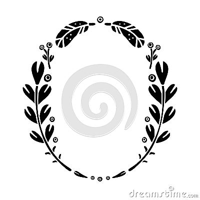 Cutout silhouette folk frame with copy spase. Round doodle for book cover. Symmetric ornament floral illustration. Scandinavian Vector Illustration