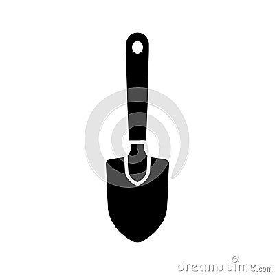 Cutout silhouette of Mini bayonet shovel with short handle icon. Outline logo of hand gardening tool. Black simple illustration of Vector Illustration